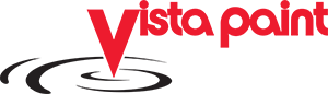 Red "Vista Paint" logo on a black background. The "V" resembles a paint drip forming ripples below, conveying creativity and fluidity.